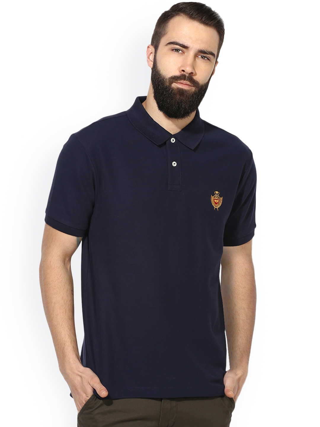 Buy Red Tape Men Navy Solid Polo Collar T Shirt - Tshirts for Men ...