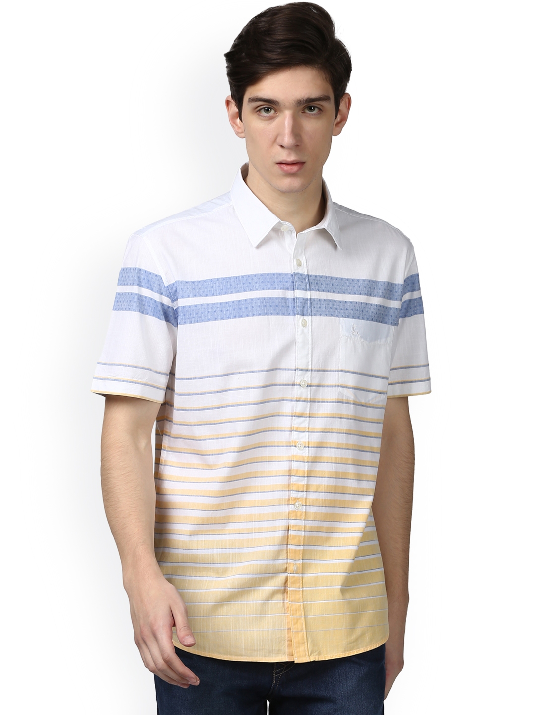 mens yellow and white striped t shirt