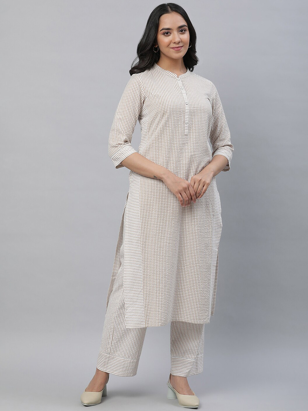 Buy AURELIA Checked Regular Pure Cotton Kurta With Palazzos Kurta