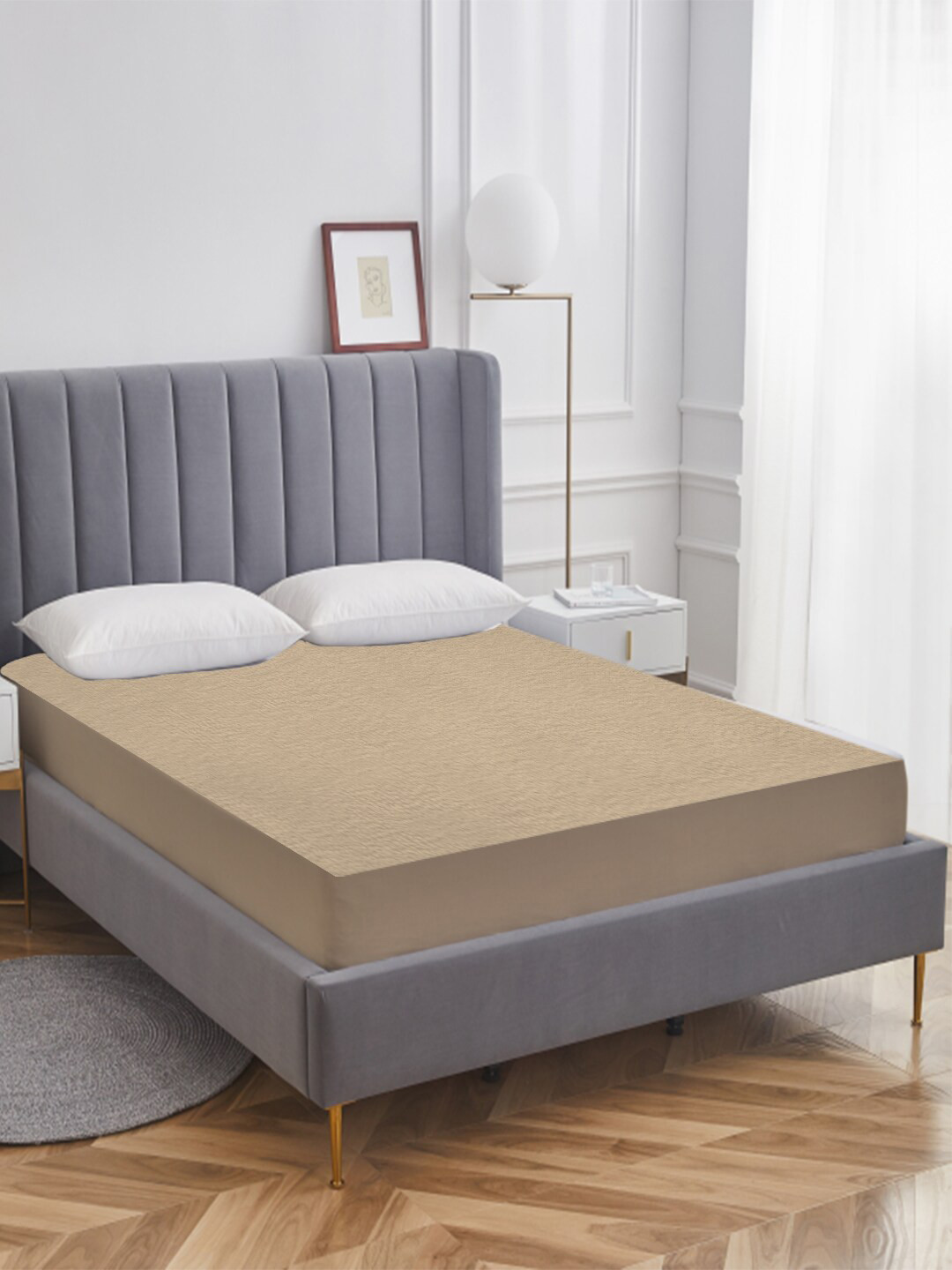 Buy AVI Beige Waterproof Double Bed Mattress Protector Mattress