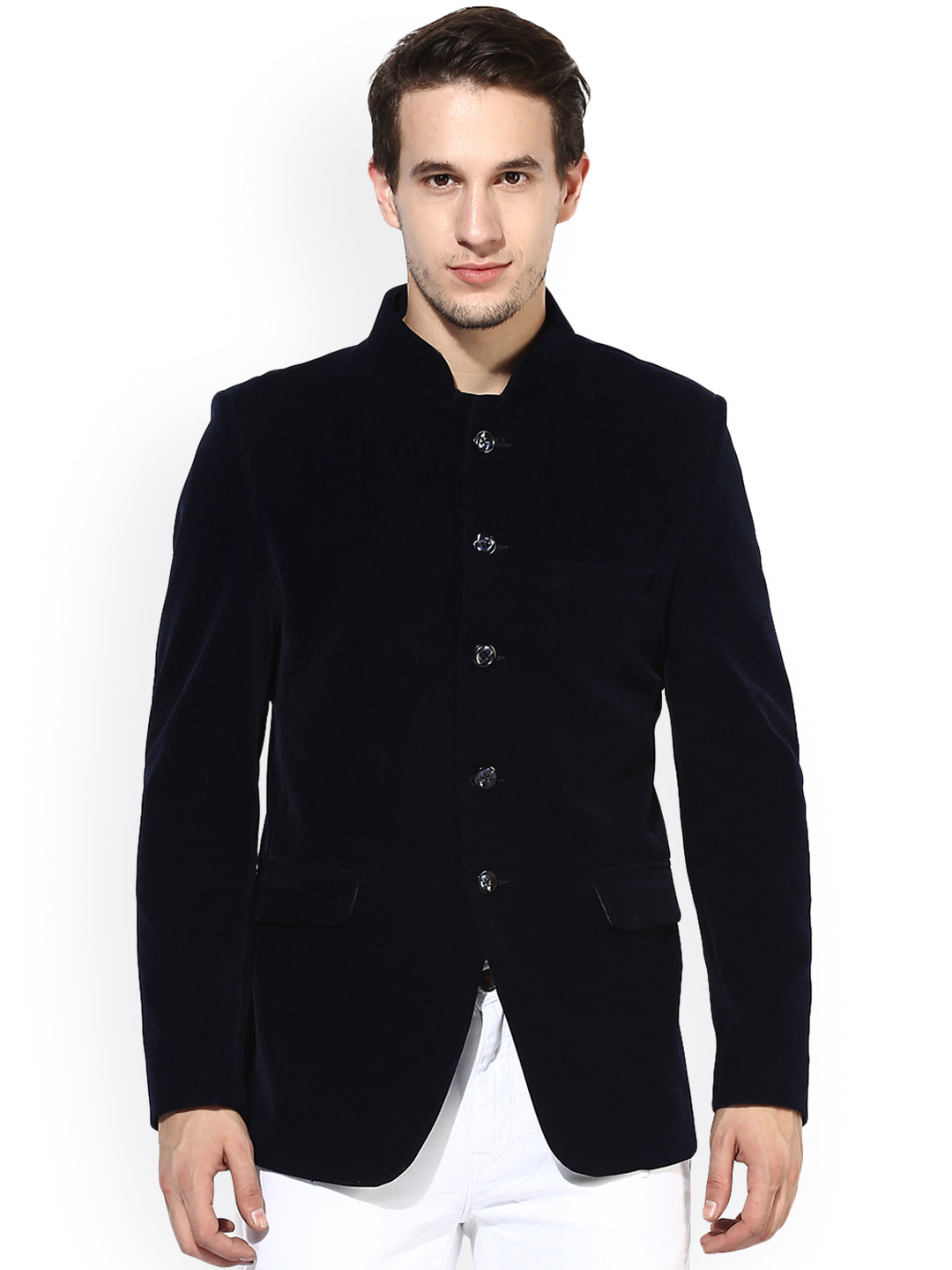 Men's Blue Cotton Single-Breasted Blazers