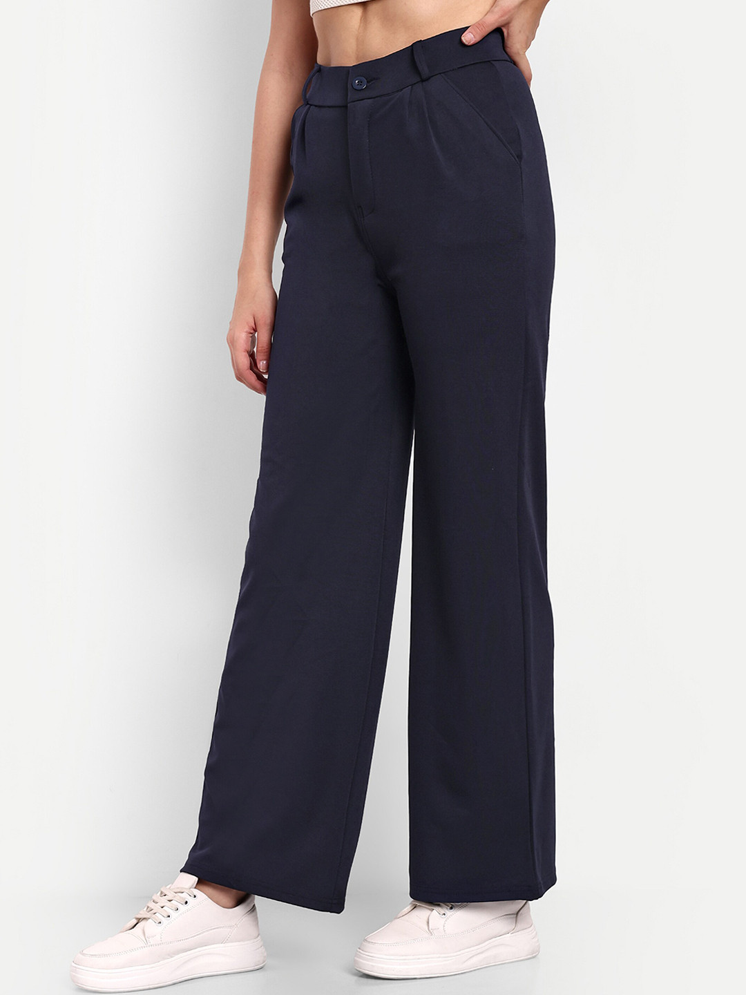 Women'S Blue Smart Loose Fit High Rise Denim Cropped Parallel Trousers main image 1