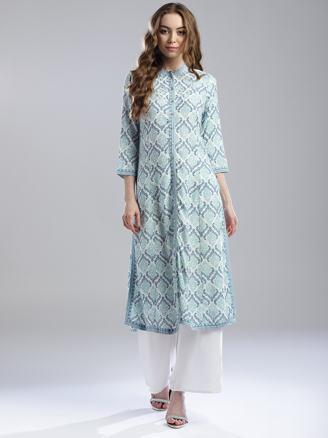 Women's White Animal Print Straight Kurta