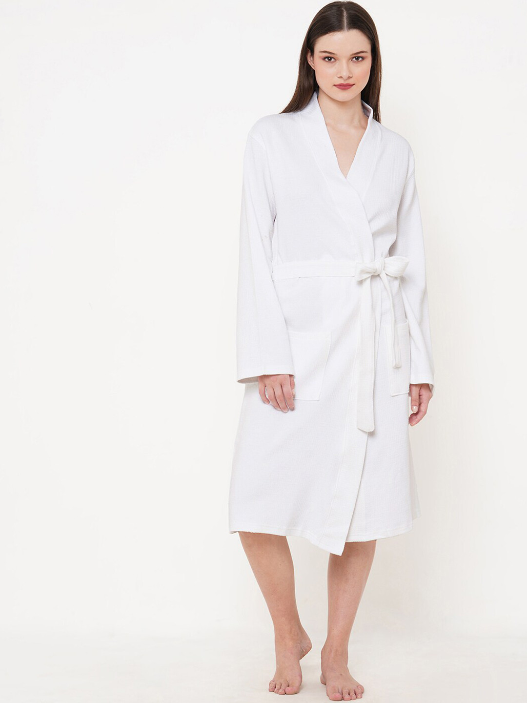 Buy Inner Sense White Tie Up Detail Organic Cotton Bath Robe - Bath ...