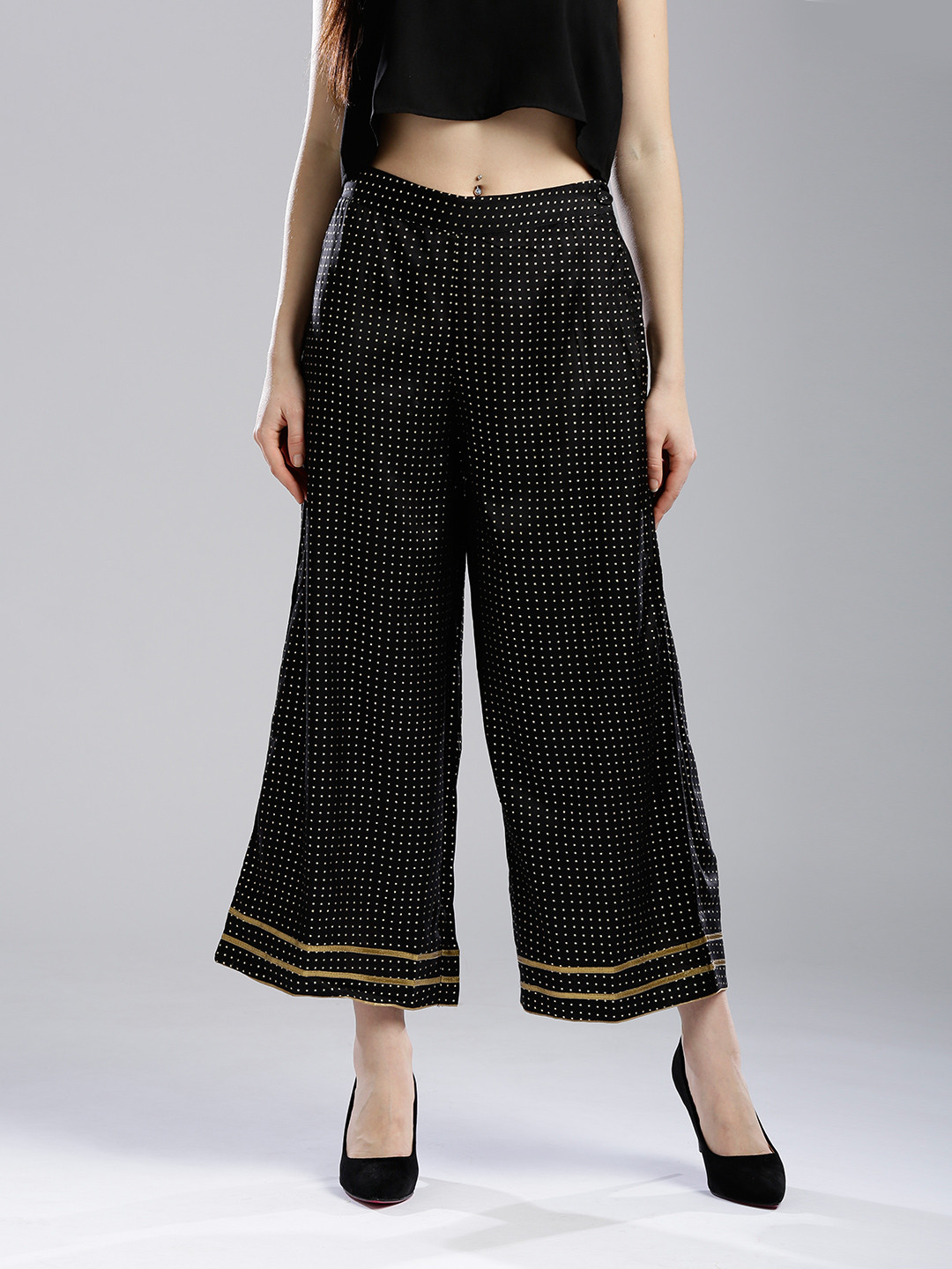 Women Black Printed Straight Palazzo