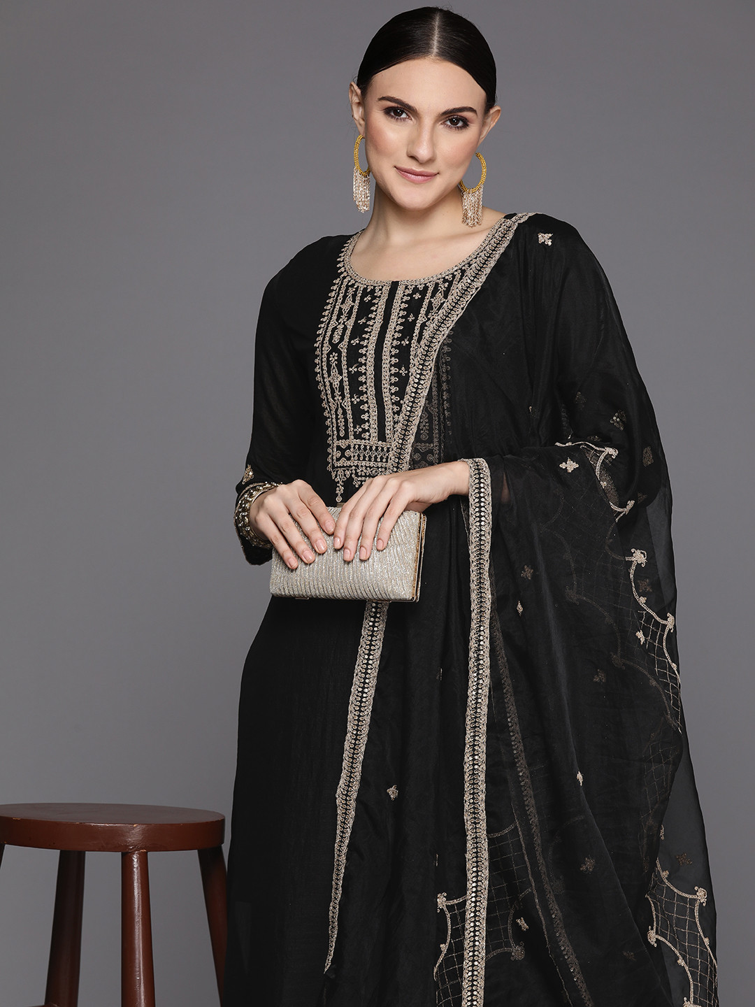 Indo Era A-line Kurta With Trousers And Sequinned Longline Jacket