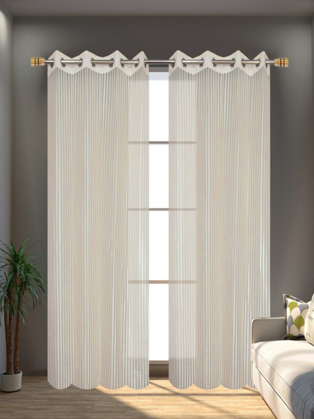 Buy Homefab India Cream Coloured 2 Pieces Sheer Window Curtains ...