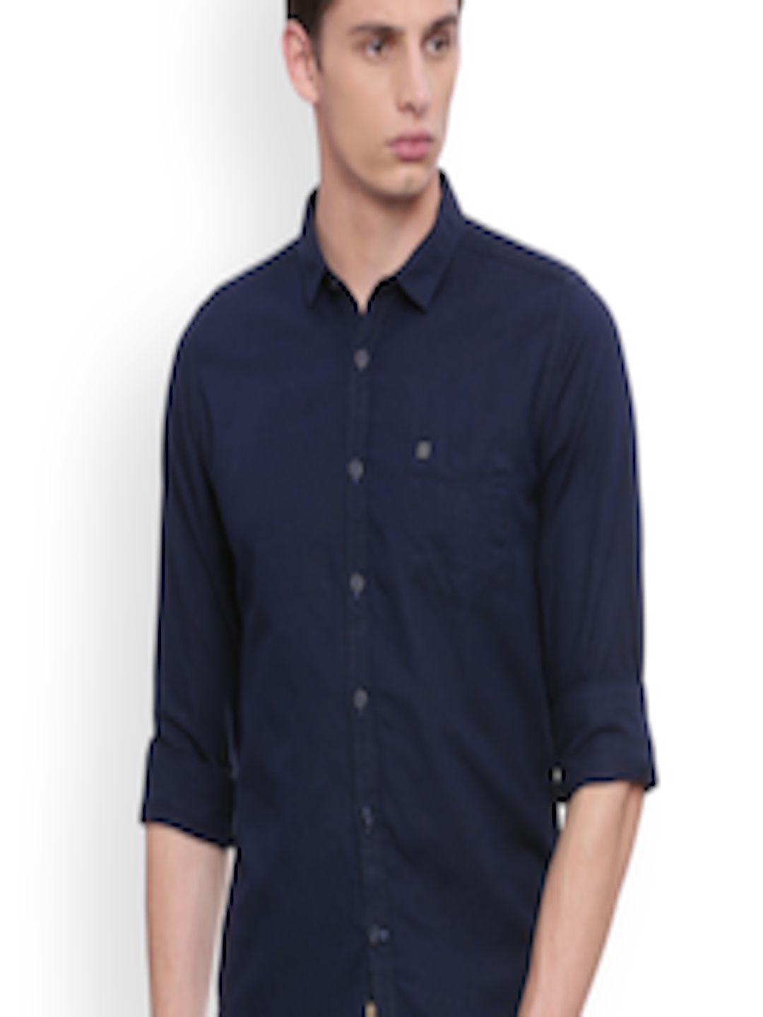 Buy Urbantouch Men Navy Blue Comfort Slim Fit Solid Casual Shirt ...