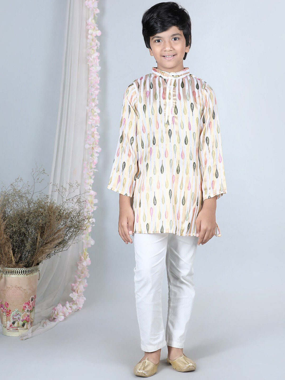Boys Band Collar Straight Kurta With Pyjamas
