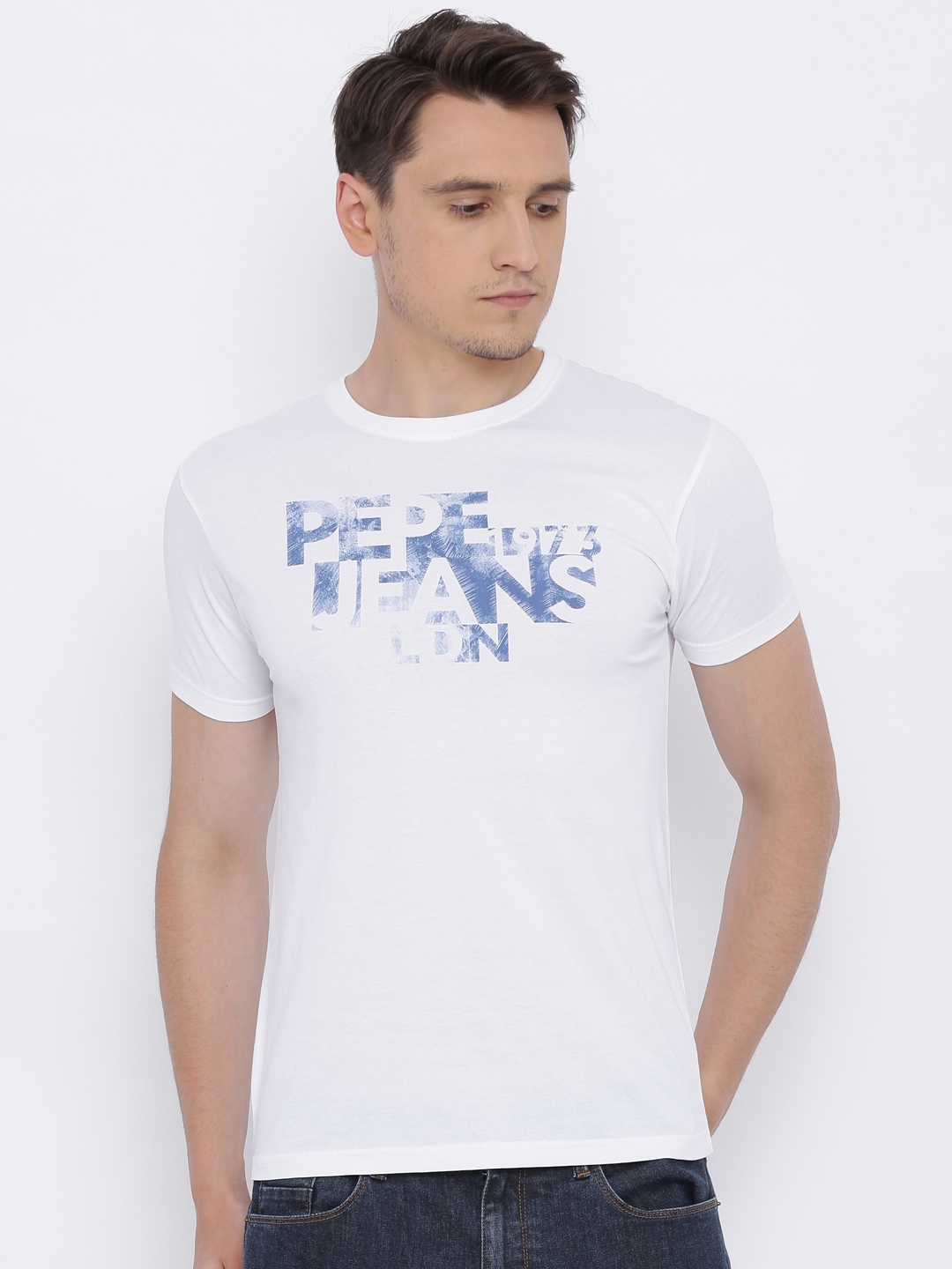 Buy Pepe Jeans Men White Printed Round Neck T Shirt - Tshirts for Men ...