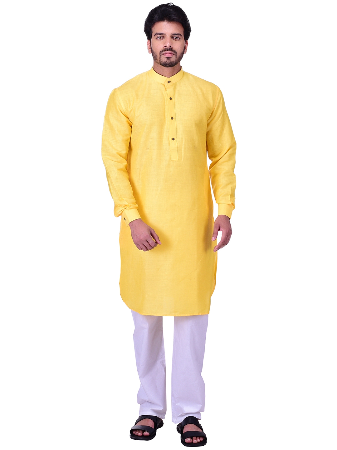 Buy Manyavar Men Yellow Solid Straight Kurta Kurtas For Men 2404846 Myntra