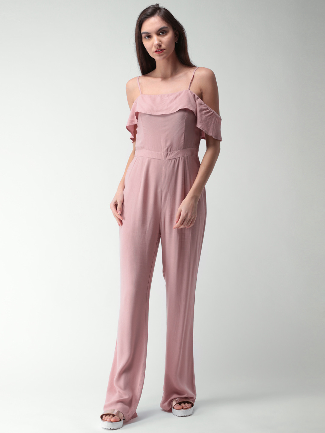 Buy FOREVER 21 Pink Solid Basic Jumpsuit Jumpsuit for Women 2405122