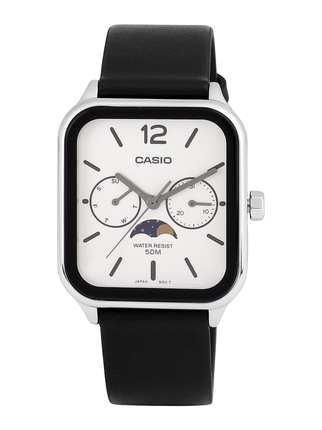 Buy CASIO Men White Printed Dial & Black Leather Straps Analogue Watch A2186 - Watches for Men ...