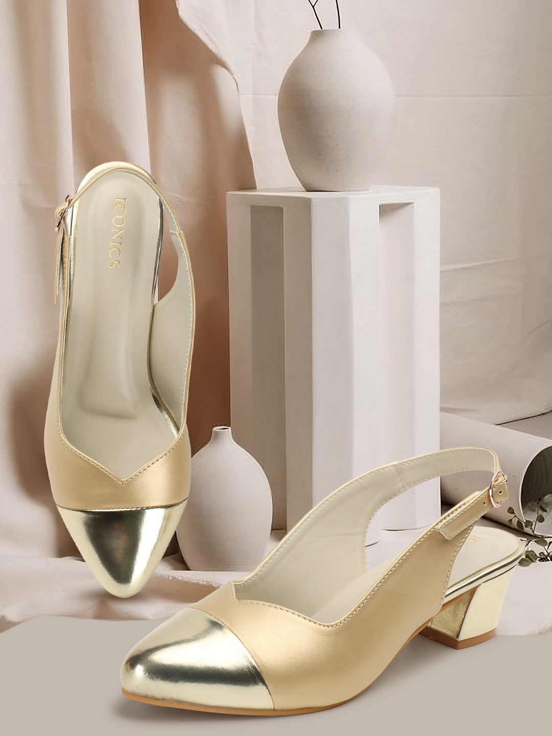 Buy ICONICS Pointed Toe Block Mules With Backstrap Heels for Women