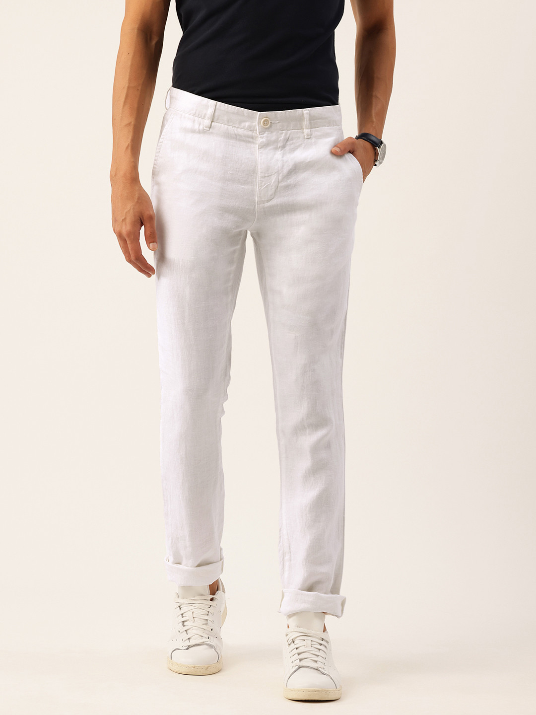 Buy Parx Men Tapered Fit Linen Chinos - Trousers for Men 24072866 | Myntra