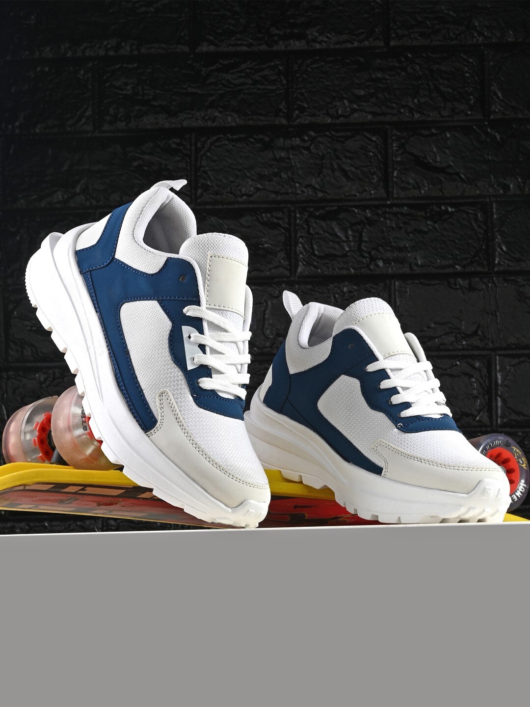 Buy Roadster Men White & Blue Lace Ups Sports Running Shoes - Sports ...