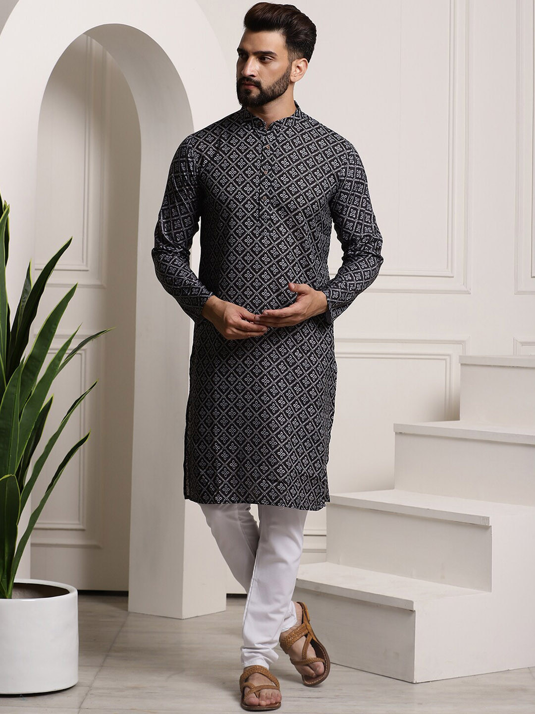 Grey Kurta Cotton Printed Churidar main image 1