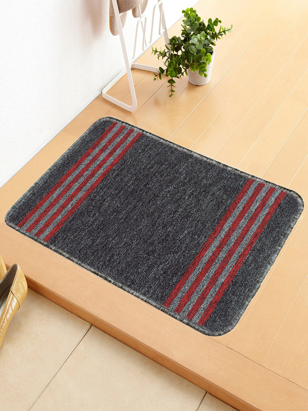 Buy Bedspun Black & Red Striped Anti Skid Doormat Doormats for Unisex