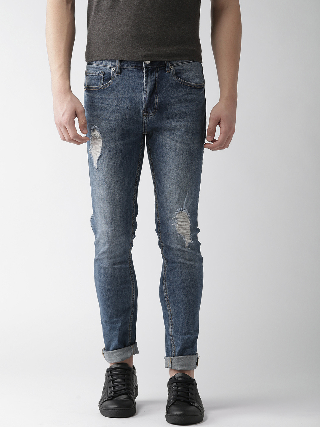 Buy FOREVER 21 Men Blue Regular Fit Mid Rise Mildly Distressed