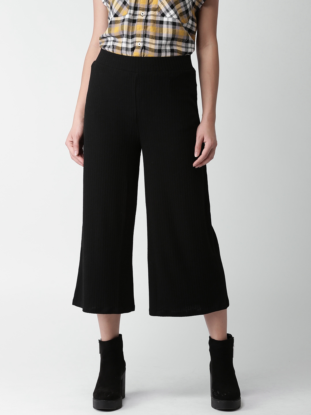 Buy FOREVER 21 Women Black Regular Fit Culottes - Trousers for Women ...