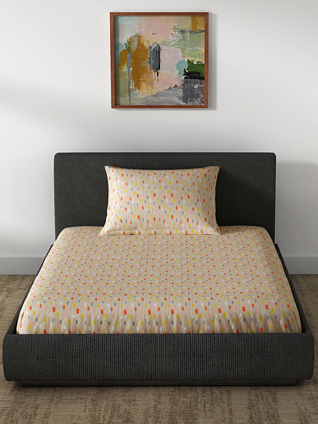 Buy CORE Designed By SPACES Beige 104 TC Cotton 1 Single Bedsheet With