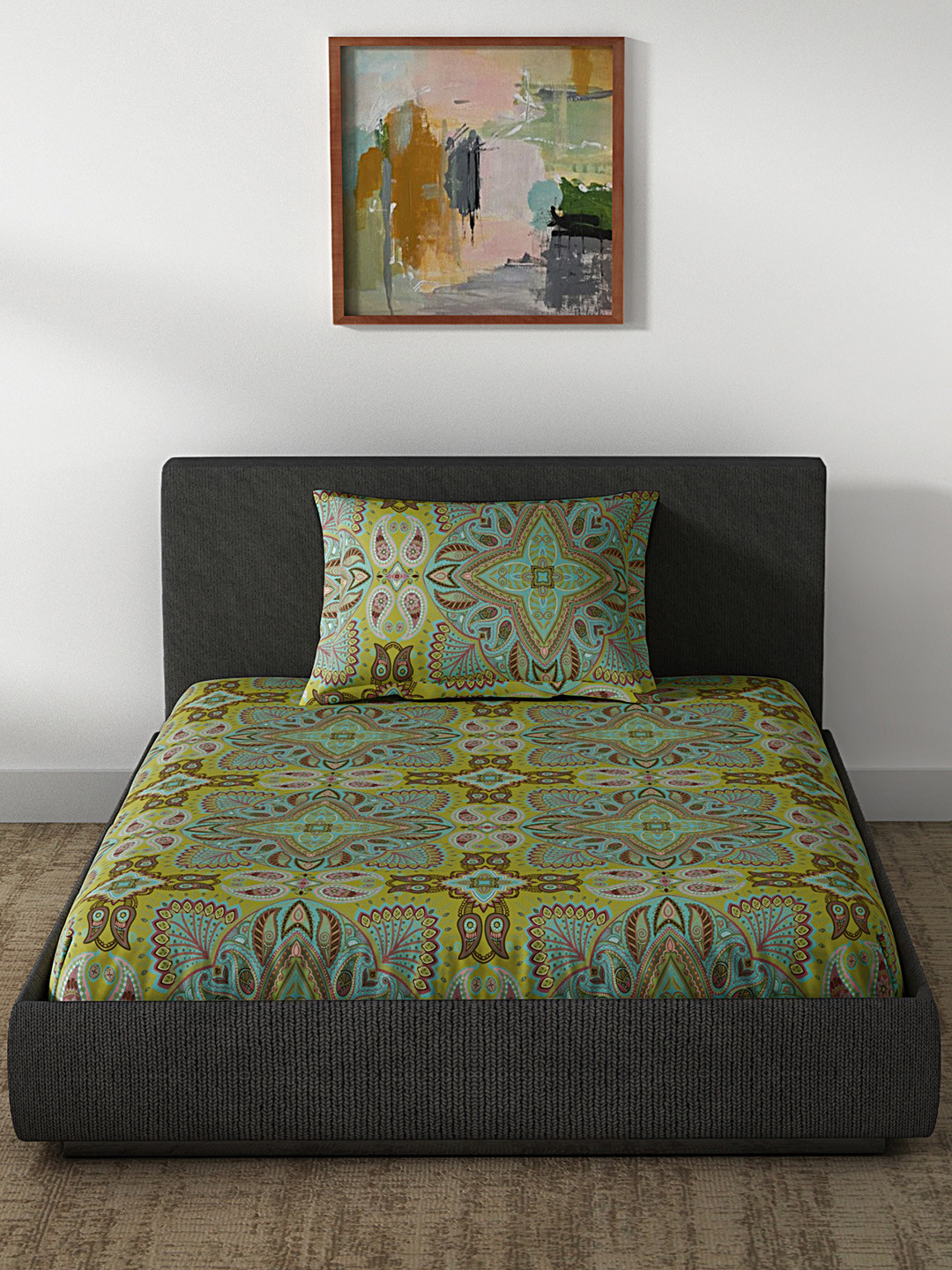 Buy CORE Designed By SPACES Green Cotton 1 Single Bedsheet With 1