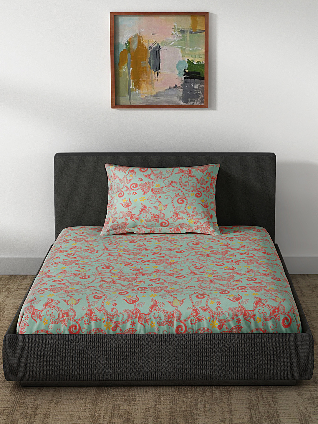 Buy CORE Designed By SPACES Blue Cotton 1 Single Bedsheet With 1 Pillow