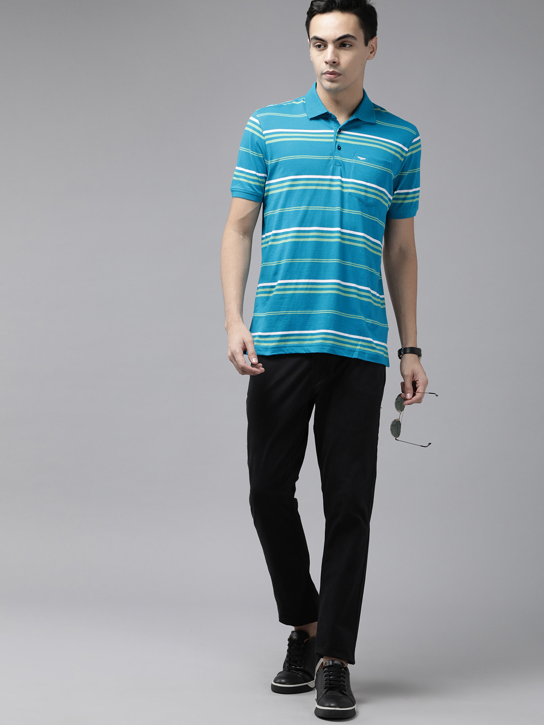 Buy Park Avenue Striped Polo Collar Pure Cotton Slim Fit T Shirt