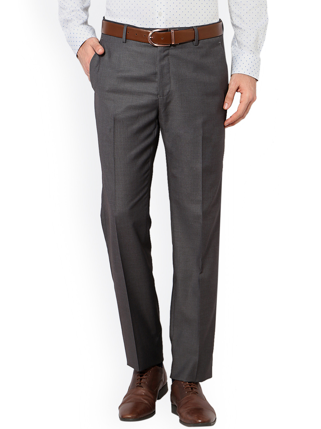 Buy Van Heusen Men Grey Slim Fit Solid Formal Trousers - Trousers for ...