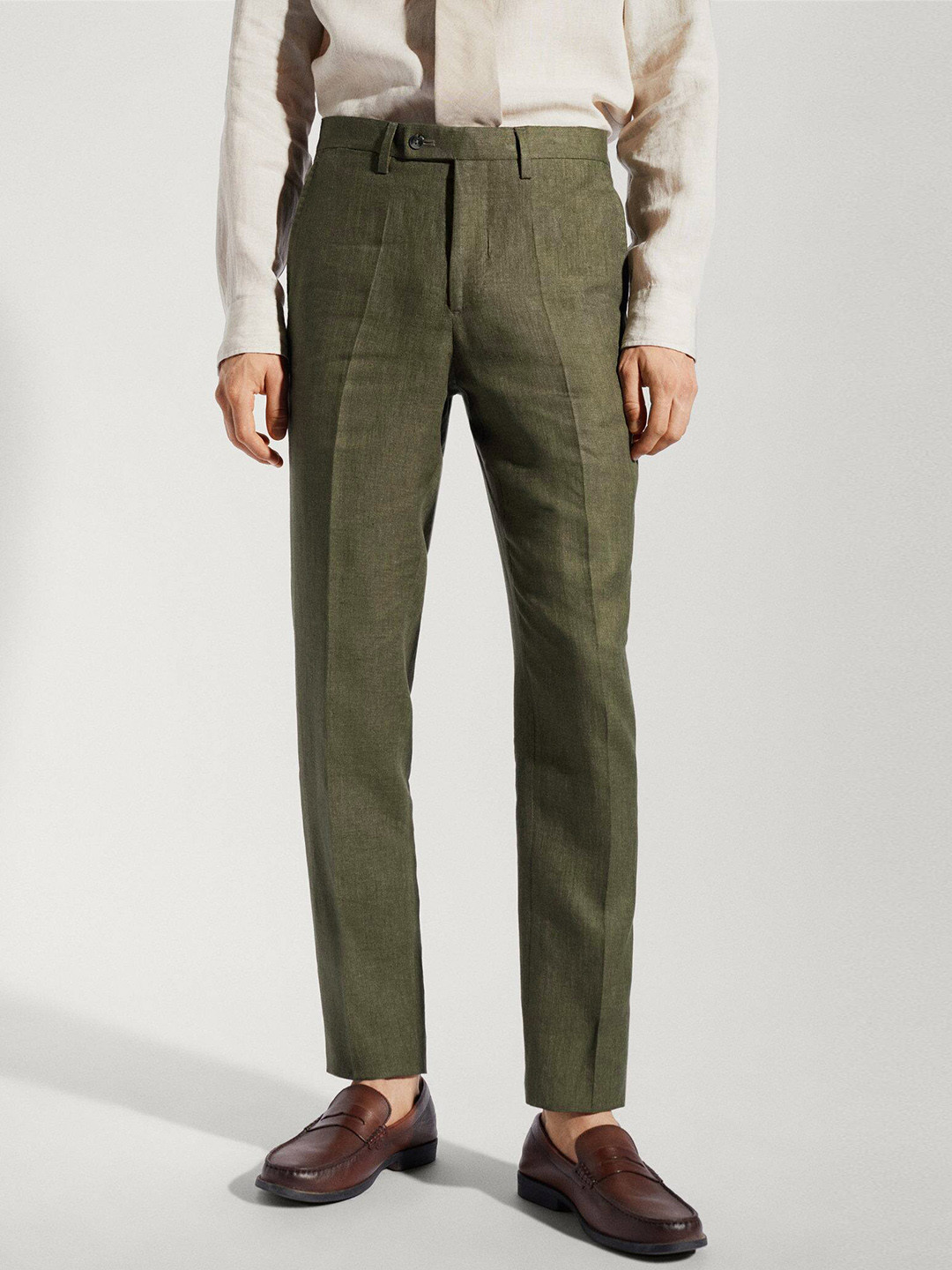 Buy MANGO MAN Linen Slim Fit Pleated Trousers Trousers for Men