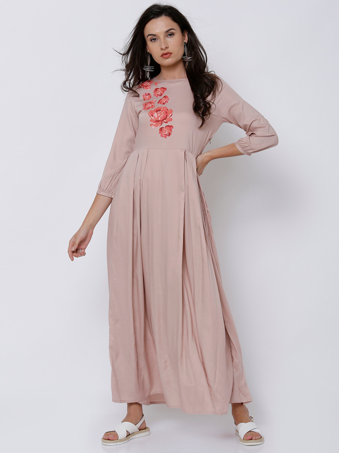 Buy Tokyo Talkies Women Beige Solid Maxi Dress - Dresses for Women 2409709 | Myntra