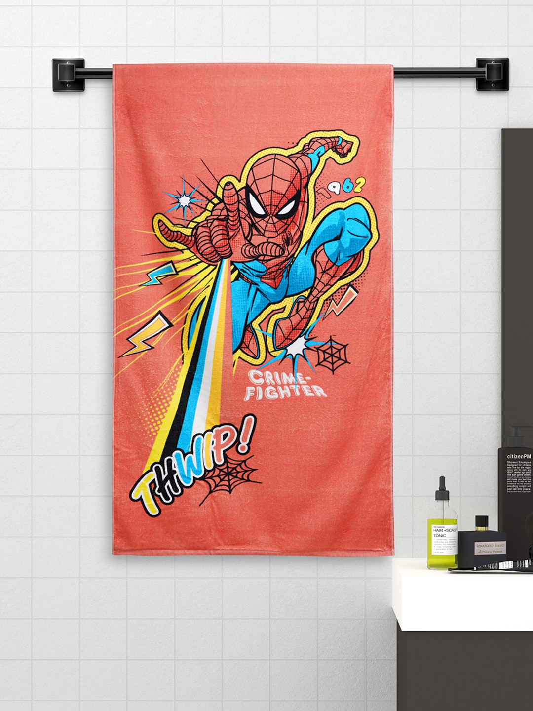Buy SPACES Red Marvel Spiderman Printed 380 GSM Cotton Bath Towel
