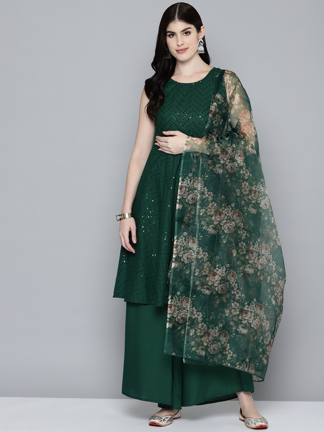 Yellow Dobby Kurta With Palazzos Dupatta Set