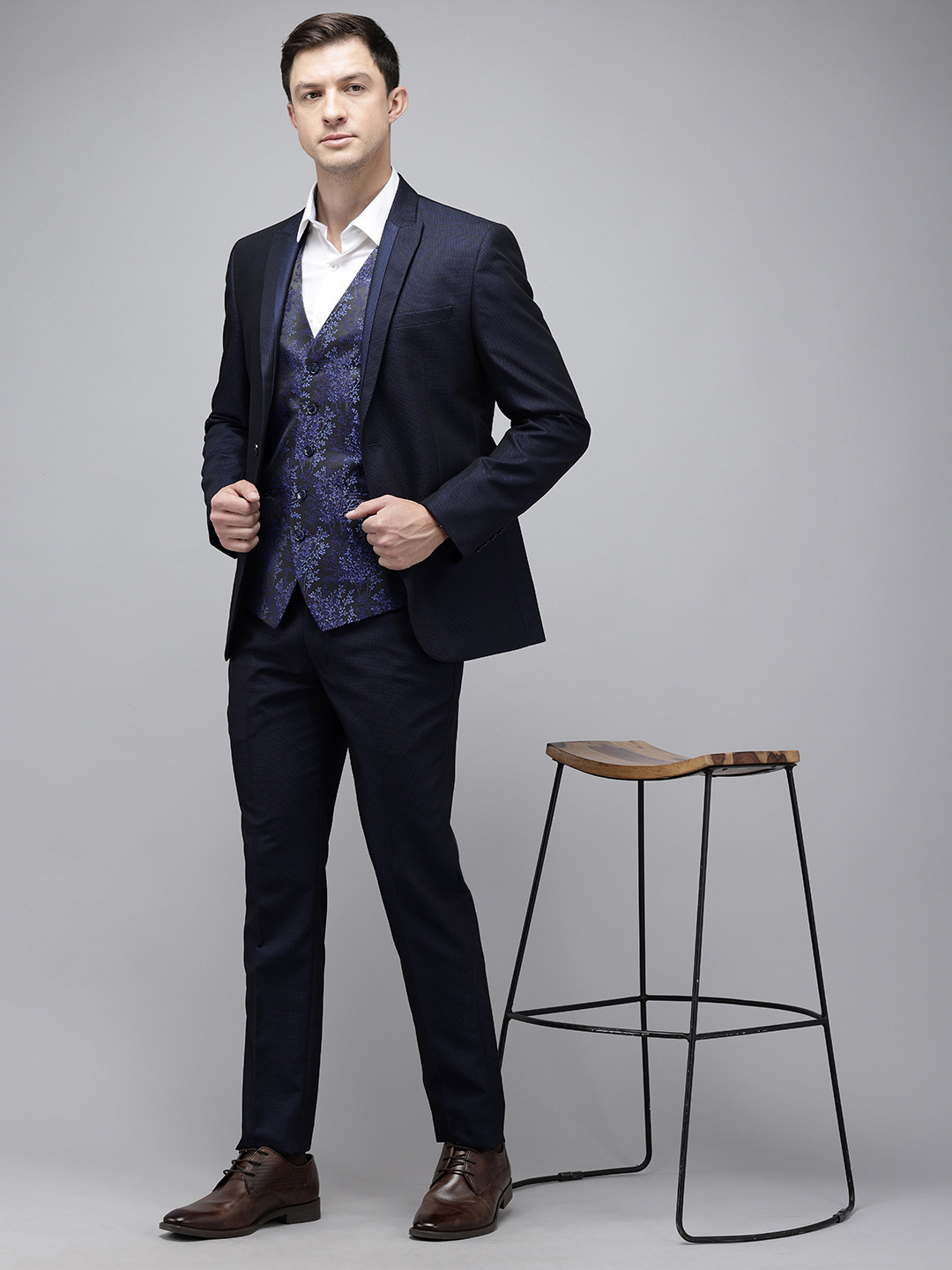 Park Avenue Men Checked Single-Breasted Super Slim-Fit 3-Piece Formal Suit