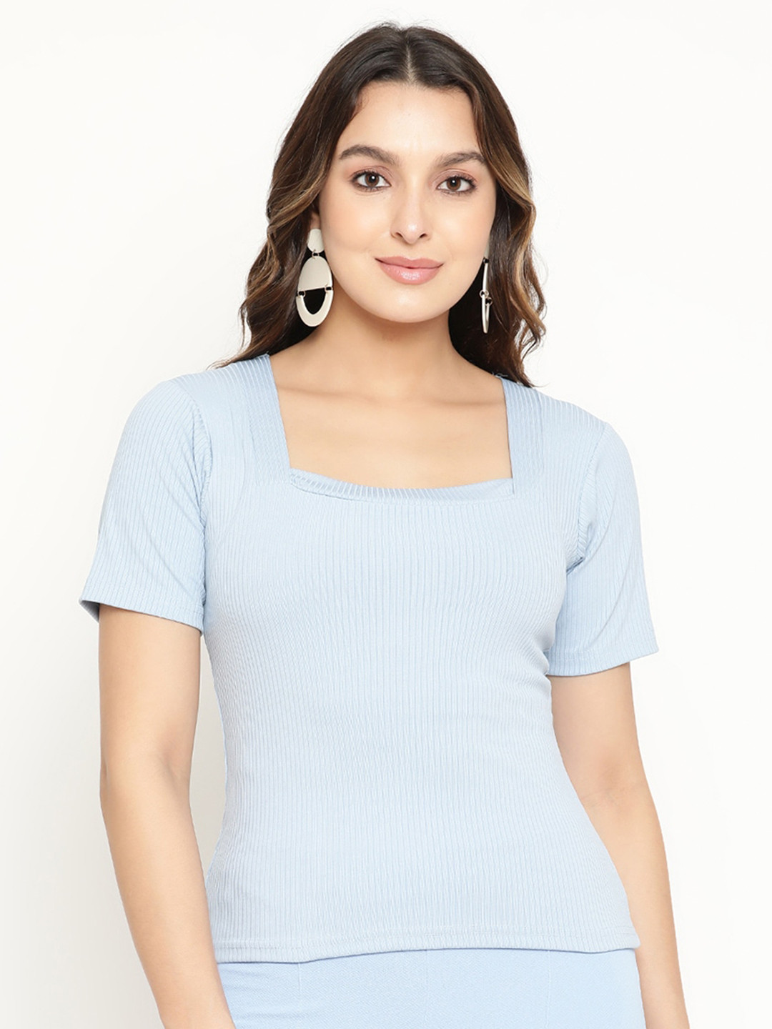 Buy BAESD Square Neck Half Sleeve Ribbed Top - Tops for Women 24134464 ...