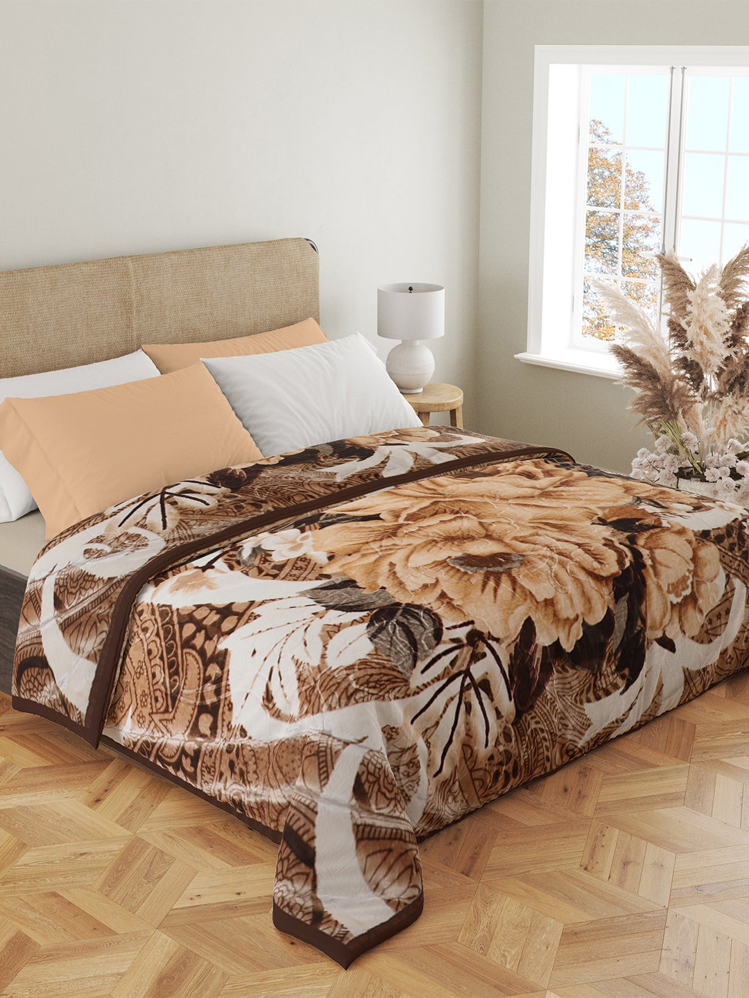 Buy Nivasam Urbana Brown Floral Mink Heavy Winter 500 GSM Double Bed