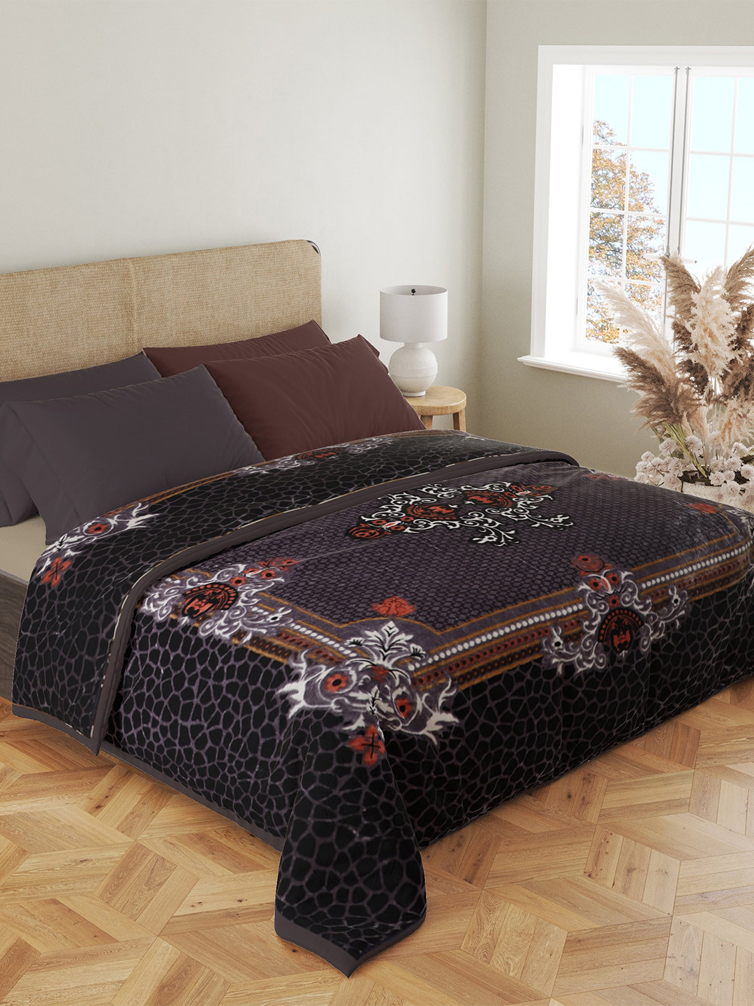 Buy Nivasam Urbana Black & Grey Ethnic Motifs Mink Heavy Winter 500 GSM