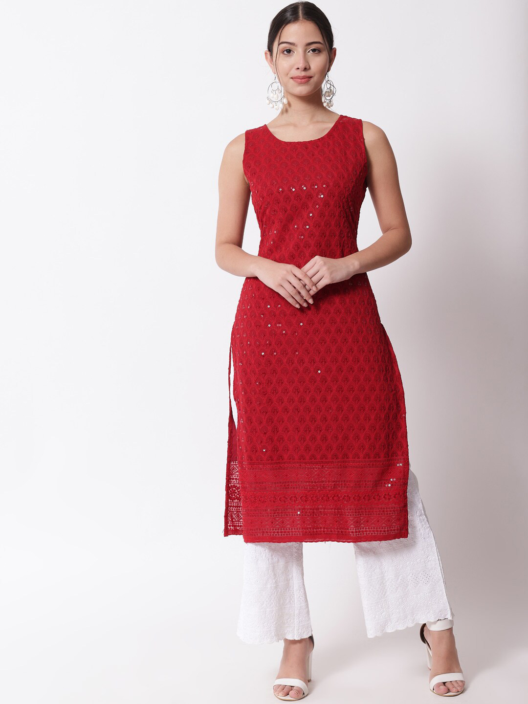 Dark Pink Ethnic Motifs Straight Kurta with Palazzo