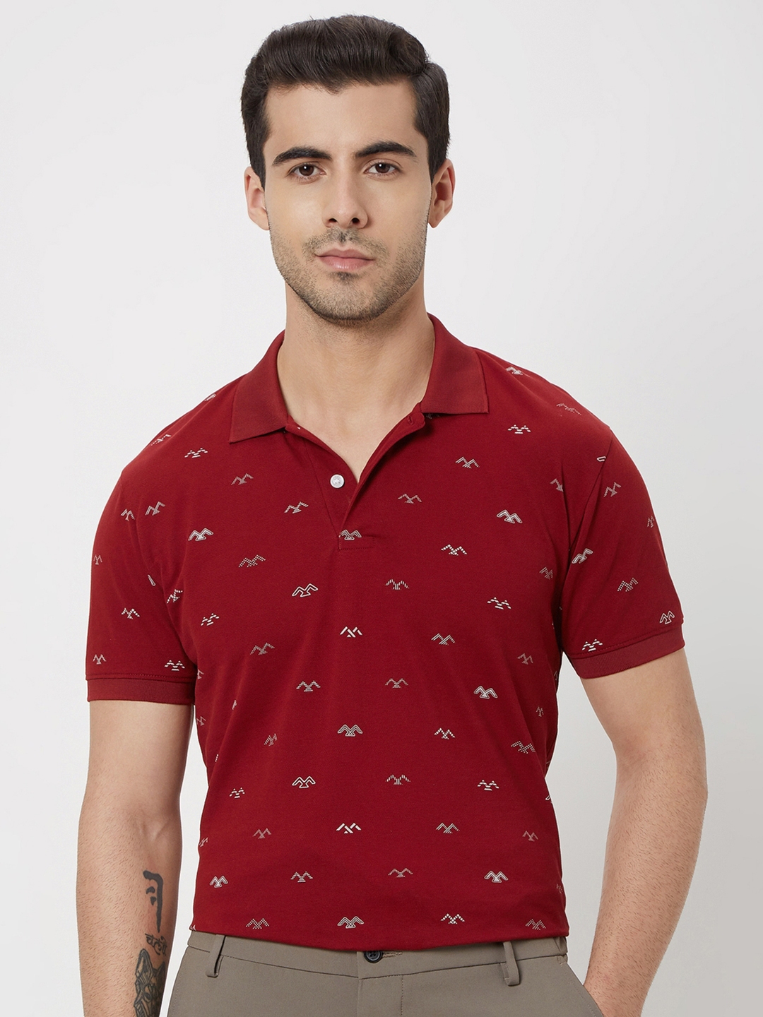 Buy Mufti Conversational Printed Polo Collar Slim Fit Pure Cotton T ...