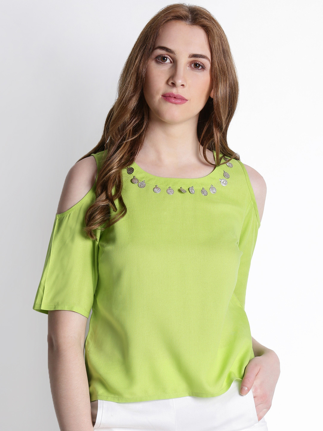 Buy AKKRITI BY PANTALOONS Women Lime Green Solid Top Tops for Women