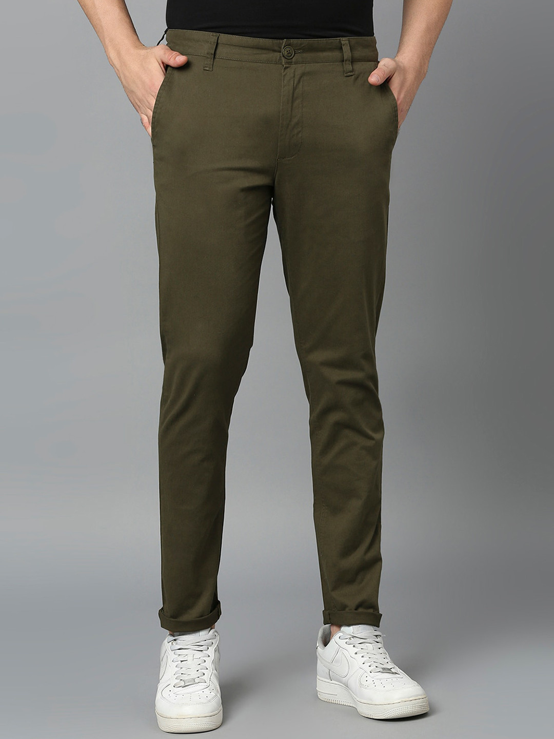 Buy Harvard Men Olive Green Classic Easy Wash Chino Trousers - Trousers ...