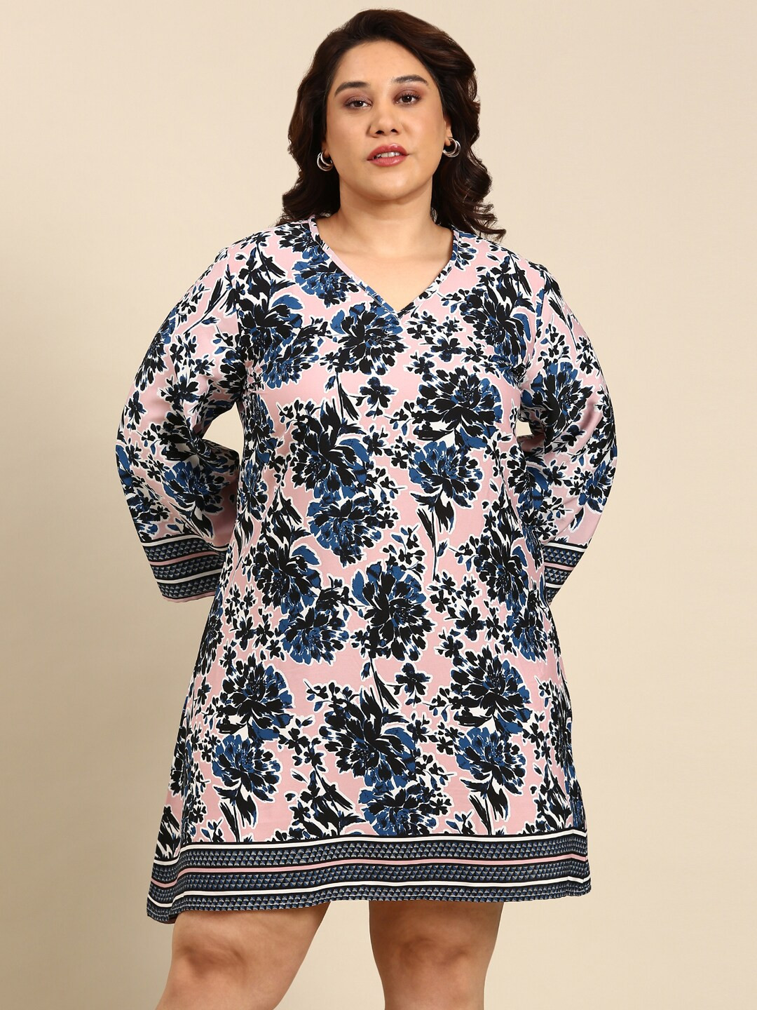 V Neckline Dress with Flutter Sleeves Candy Pink Plus Size