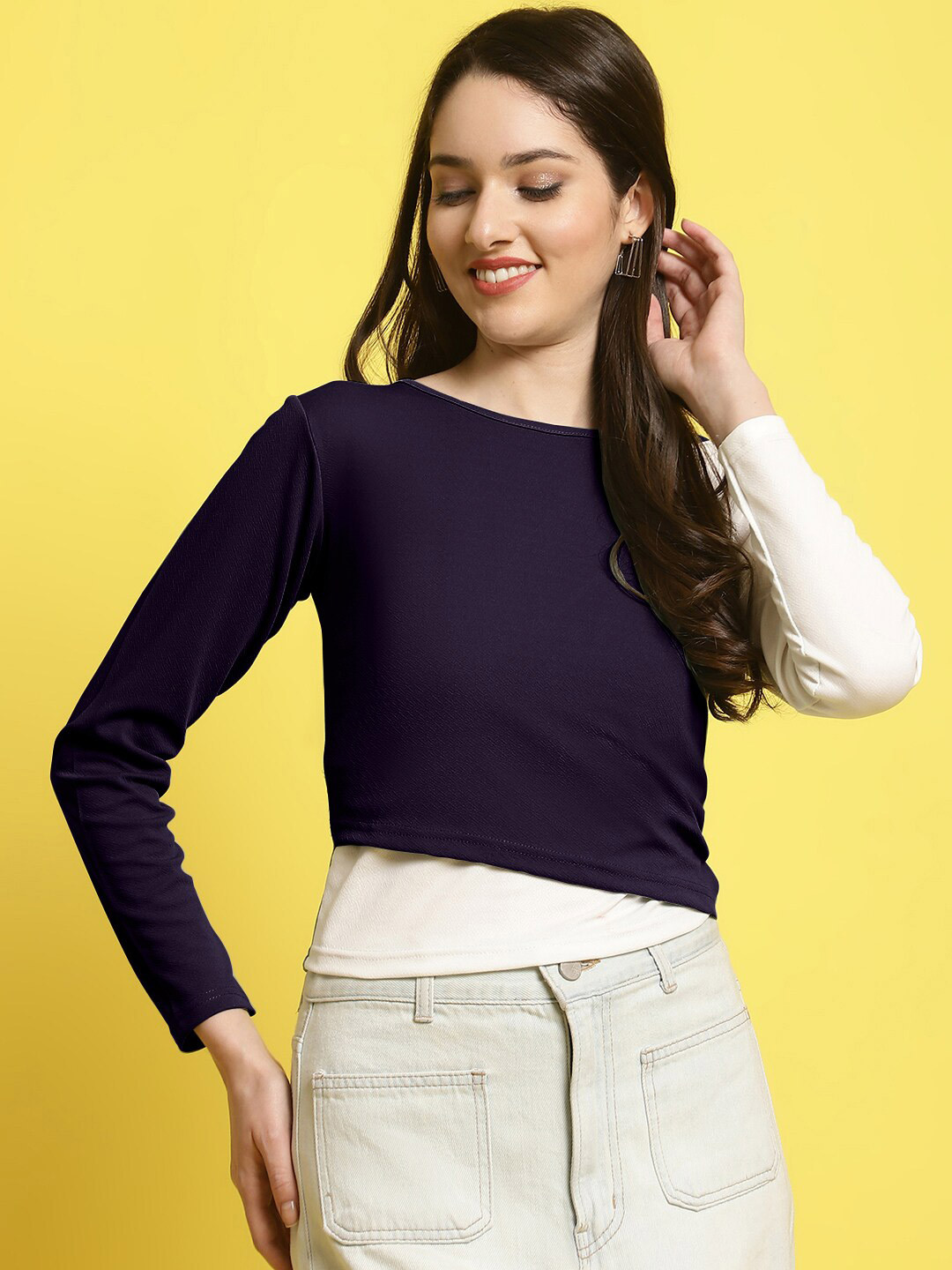 Colorblocked Top Buy BAESD Colorblocked Full Sleeve Regular Top - Tops for Women ...