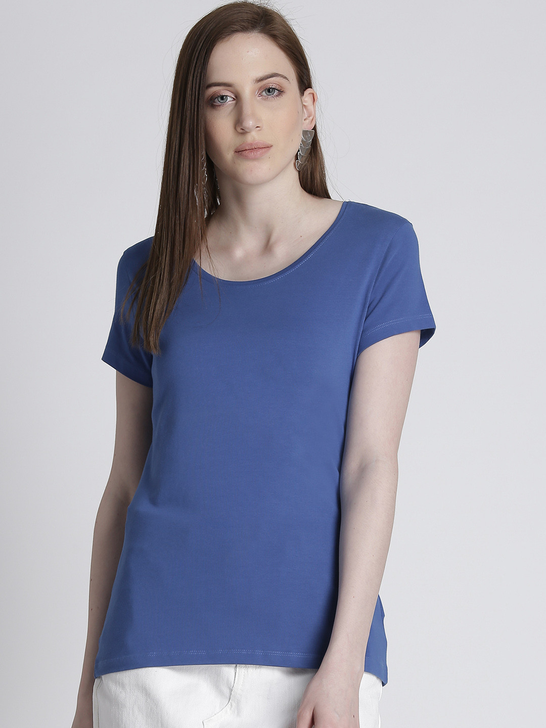 Buy Splash Women Blue Solid Round Neck T Shirt - Tshirts for Women ...