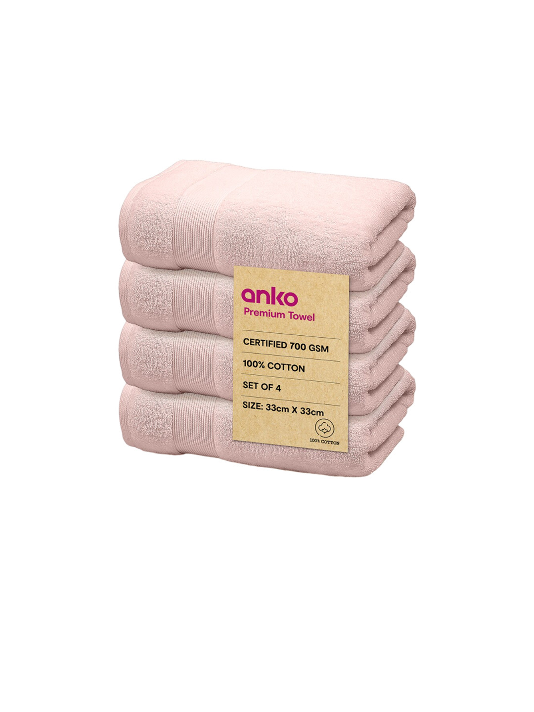 Buy Anko Aus Cttn Pink 4 Pieces 550 GSM Cotton Face Towels Face