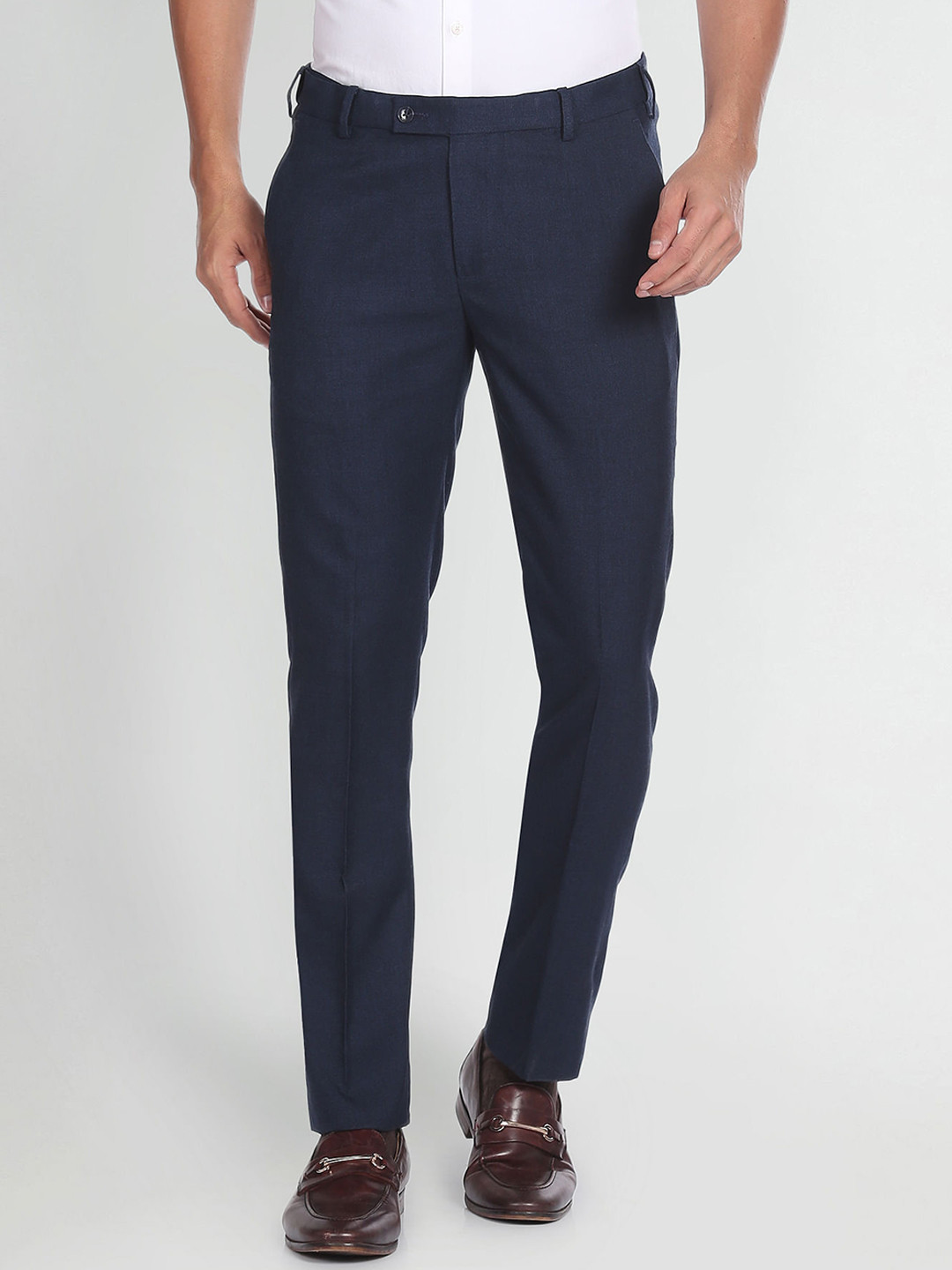 Buy Arrow Men Mid Rise Patterned Dobby Regular Fit Trousers - Trousers ...