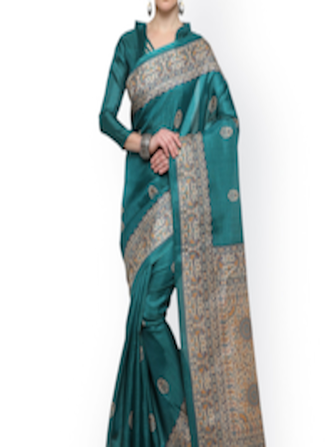 Buy Saree Mall Teal Green Art Silk Printed Bhagalpuri Saree - Sarees ...