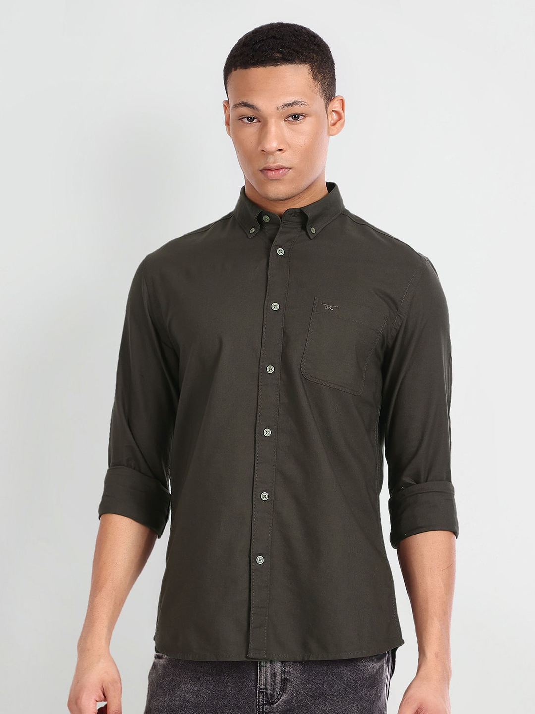 Buy Flying Machine Button Down Collar Slim Fit Pure Cotton Casual Shirt ...