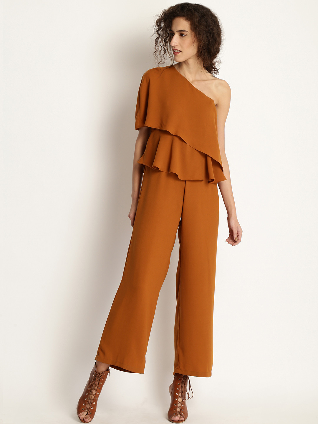 Buy RARE Mustard Solid Basic One Shoulder Jumpsuit Jumpsuit for Women