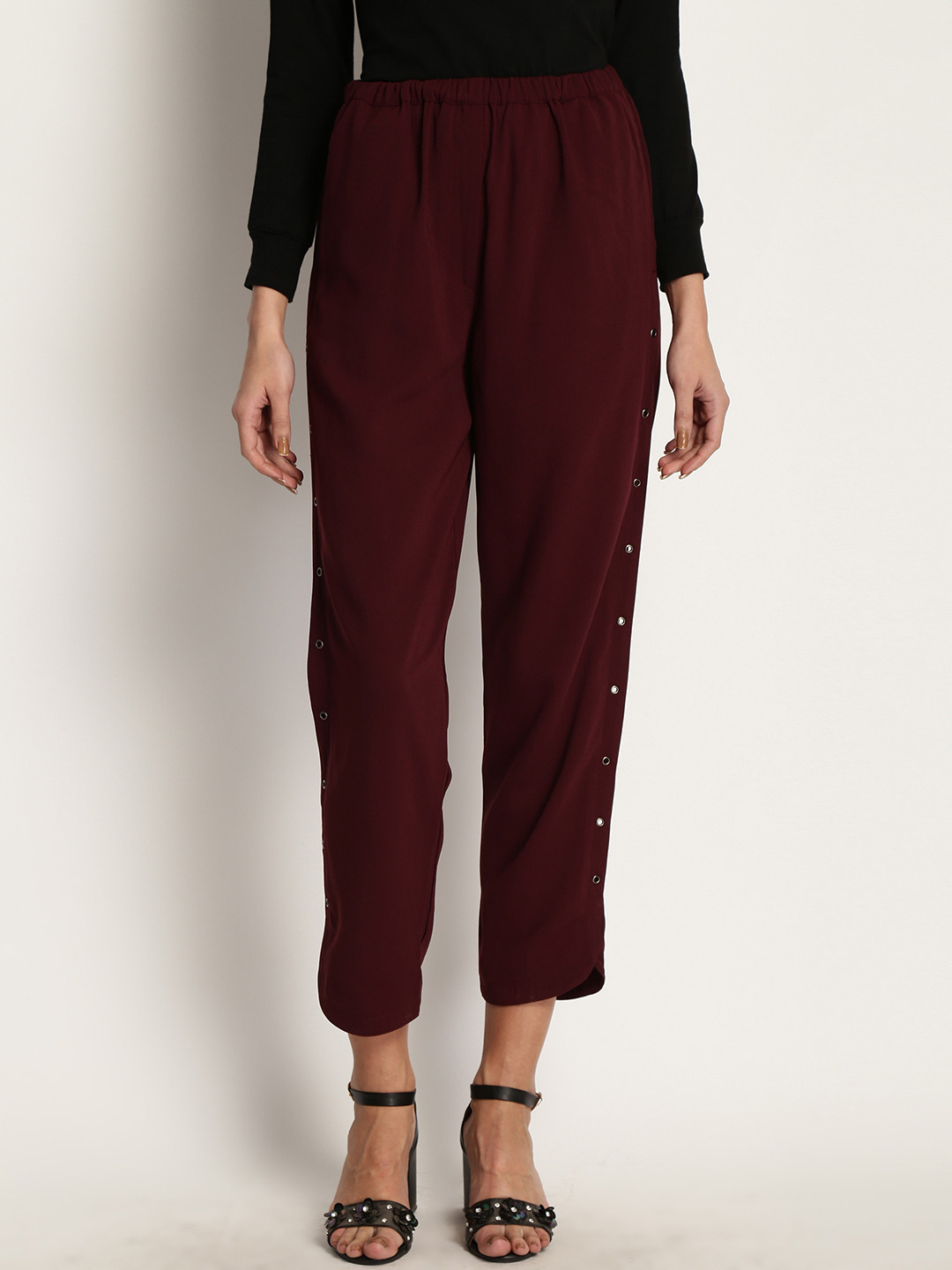 Indibelle Cotton Solid Trousers (Maroon)